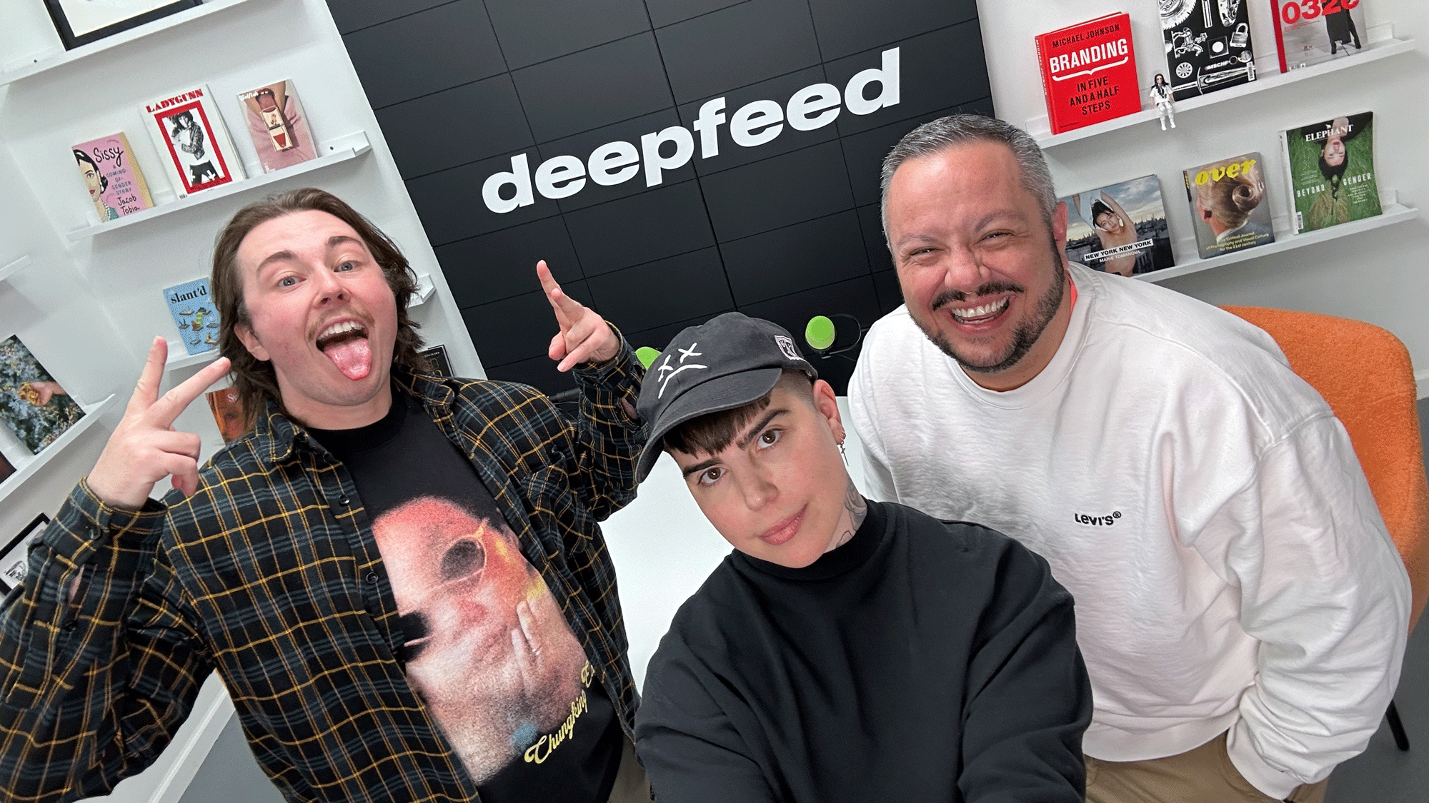 Easton Carter Angle Winter Mendelson and Asher Torres on the set of deepfeed podcast